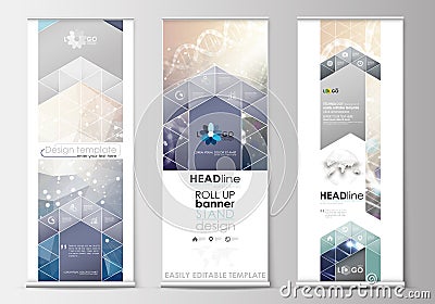 Set of roll up banner stands, flat design templates, abstract geometric style, corporate vertical vector flyers Vector Illustration