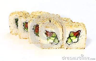 Rolls cucumber, tomato, lettuce, Tofu cheese Stock Photo