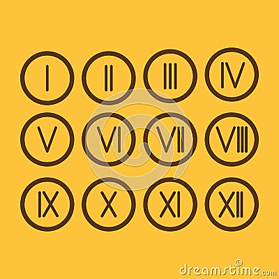 Set Roman numerals 1-12 icon Stock Photo