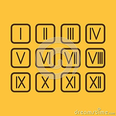 Set Roman numerals 1-12 icon Stock Photo