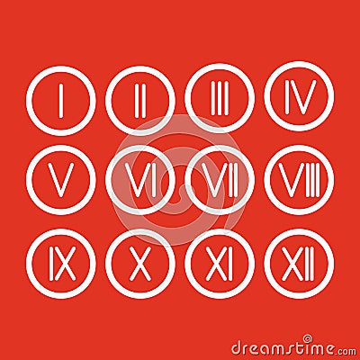 Set Roman numerals 1-12 icon Stock Photo