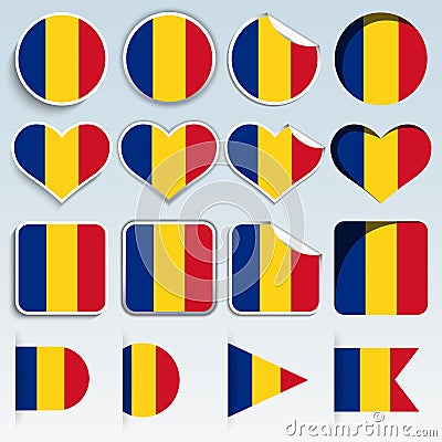 Set of Romania flags in a flat design Cartoon Illustration