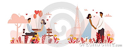A set of romantic characters in different poses. Couples in love. Vector illustration. Vector Illustration
