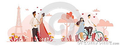 A set of romantic characters in different poses. Couples in love. Vector illustration. Vector Illustration