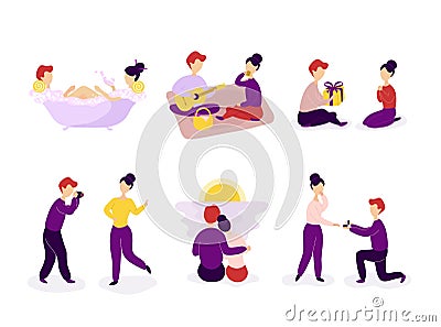 Set of couple in love spending time together Vector Illustration