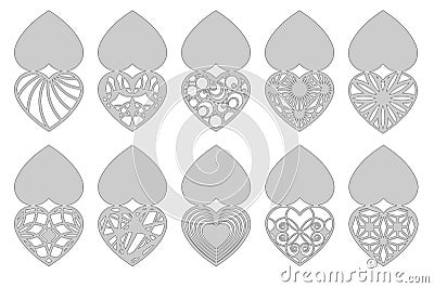 Set of romantic greeting cards for laser cutting. Suitable for birthday, Valentine`s day, wedding invitation. Vector Illustration