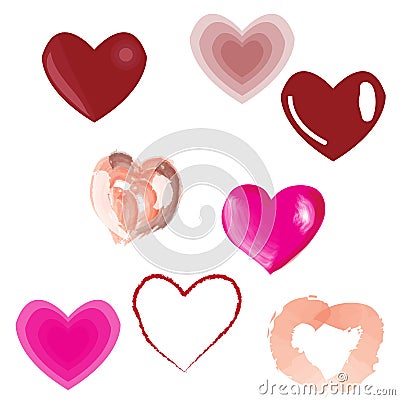 Set of romantic heart icons. Vector Illustration