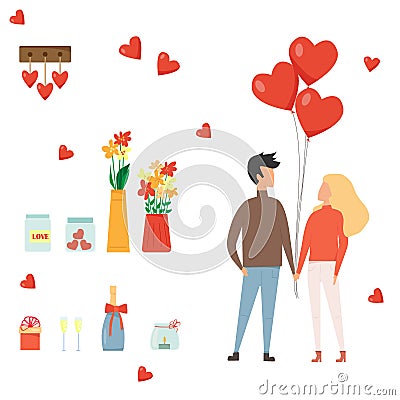 Set of romantic icons. Love date. Valentine's Day Stock Photo