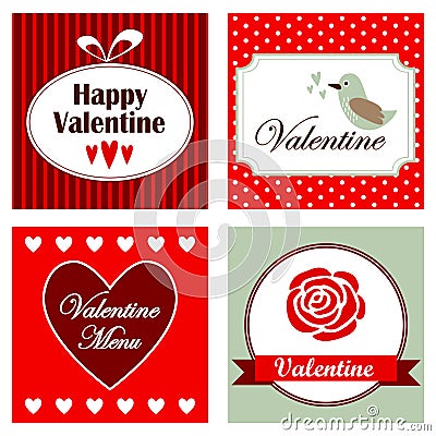 Set of romantic valentine invitation cards, illus Vector Illustration