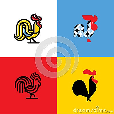 Set of rooster silhouettes. Modern flat vector logo templates Vector Illustration