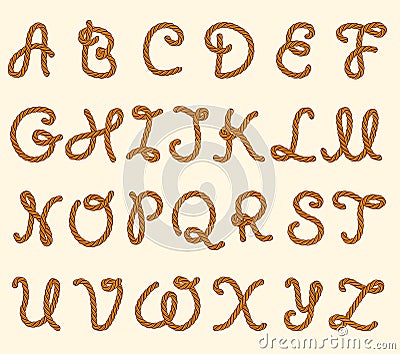 Set of rope font latin letters Vector Illustration