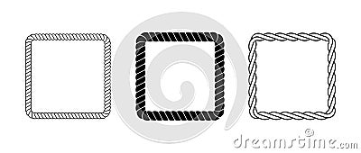 Set of rope frames. Squared cord border collection. Rectangular rope loop pack. Chain, braid or plait border bundle Vector Illustration