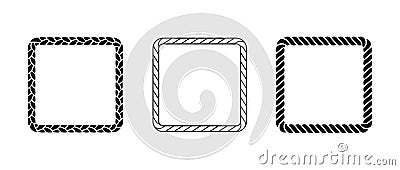 Set of rope frames. Squared cord border collection. Rectangular rope loop pack. Chain, braid or plait border bundle Vector Illustration