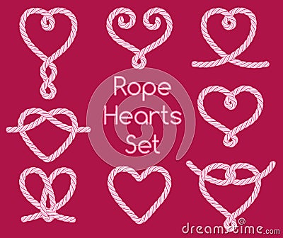 Set of rope hearts decorative knots Vector Illustration