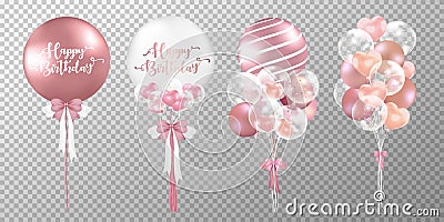 Set of rose gold balloons on transparent background Vector Illustration