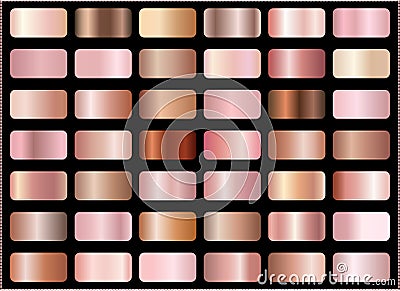 Set of rose gold gradients collection. Foil texture backgrounds. Vector Illustration