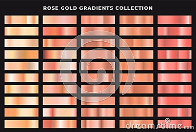 Set of rose gold gradients collection. Foil texture backgrounds. Elegant, shiny and bright gradient collection. Vector Illustration