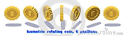 Set of rotating pixel coins for game or app animation Vector Illustration