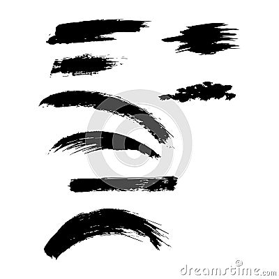 Set of rough inky brush strokes. Vector Illustration