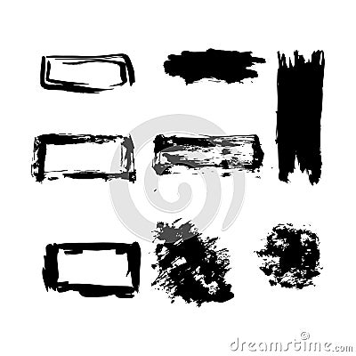 Set of rough inky brush strokes. Vector Illustration