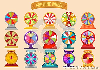 Set of roulette fortune spinning wheels. Lottery luck illustration Vector Illustration