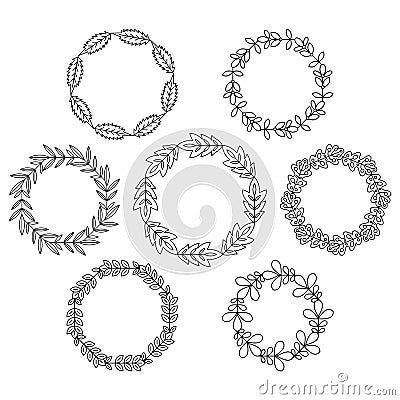 Set of round floral framework. Vector Illustration