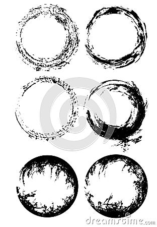 Set of round frames with grunge scuffs and scratches. Vector Illustration