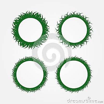 Set of round frames made of grass. Four isolated green frameworks. Vector Illustration