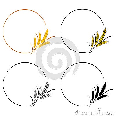 Set of round frames with spikelets. Template for the design of packaging of beer, bread, pastries, etc. Spikes of wheat, oats, Vector Illustration