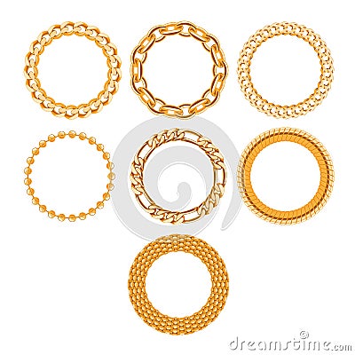Set of round golden chain frames. Vector Illustration
