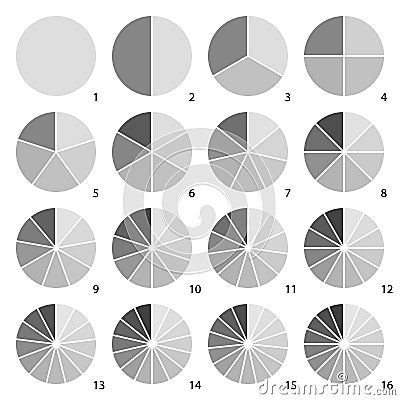 Set of round graphic pie charts icons. Segment of circle infogra Vector Illustration