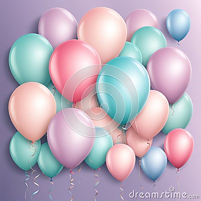 Set of round helium balloons in soft pastel colors, Festive decorative element in realistic 3d design. Decor for Valentine's Day, Stock Photo