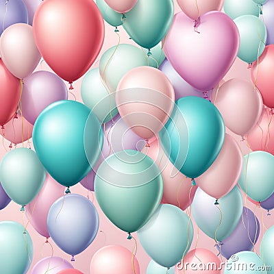 Set of round helium balloons in soft pastel colors, Festive decorative element in realistic 3d design. Decor for Valentine's Day, Stock Photo