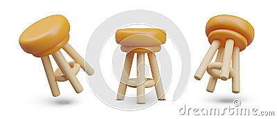 Set of round high chairs in different positions. Bar stools with footrests Vector Illustration