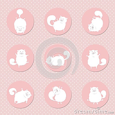 Set of round icons cats yoga . Cute cats doing yoga poses. Vector illustration Cartoon Illustration