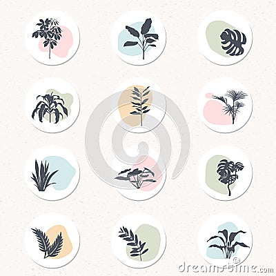 Set of round icons flower element.Botanical art.Vector illustration of a flat design Stock Photo