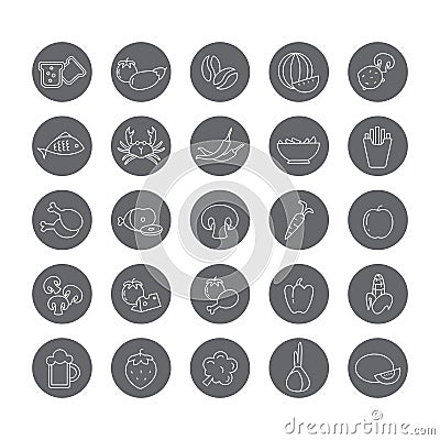 Set of round icons with food for cooking. Vector Illustration