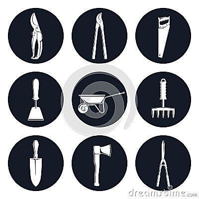 Set of Round Icons Garden Tools Vector Illustration