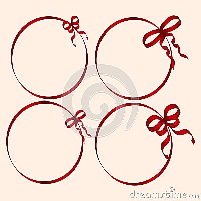 A set of round isolated frames decorated with bows Vector Illustration