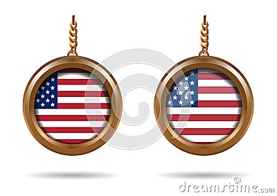 Set round medallion with an American flag Vector Illustration