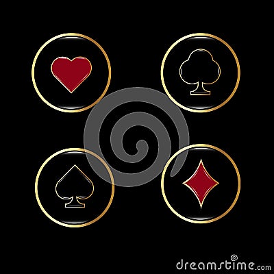 Set of round poker and casino icons. Vector Illustration