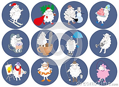 Set of round stickers with a picture of a sheep. vector graphics Vector Illustration