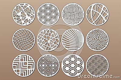 Set round template for cutting. Abstract line, geometric pattern. Laser cut. Set ratio 1:2. Vector illustration Vector Illustration