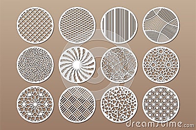 Set round template for cutting. Abstract line, geometric pattern. Laser cut. Set ratio 1:2. Vector illustration Vector Illustration