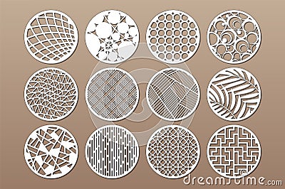 Set round template for cutting. Abstract line, geometric pattern. Laser cut. Set ratio 1:2. Vector illustration Vector Illustration