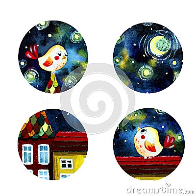 Set of round watercolor icons Stock Photo