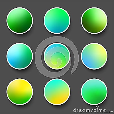 Set of rounded holographic gradient sphere buttons Vector Illustration