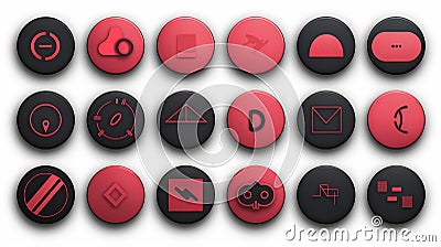 A set of rounded red buttons in different shapes against a white background, AI generated Stock Photo