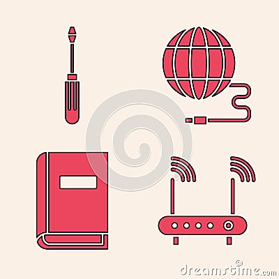 Set Router and wi-fi signal, Screwdriver, Social network and User manual icon. Vector Vector Illustration