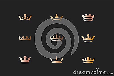 Set of royal gold crowns, icons and logos Vector Illustration